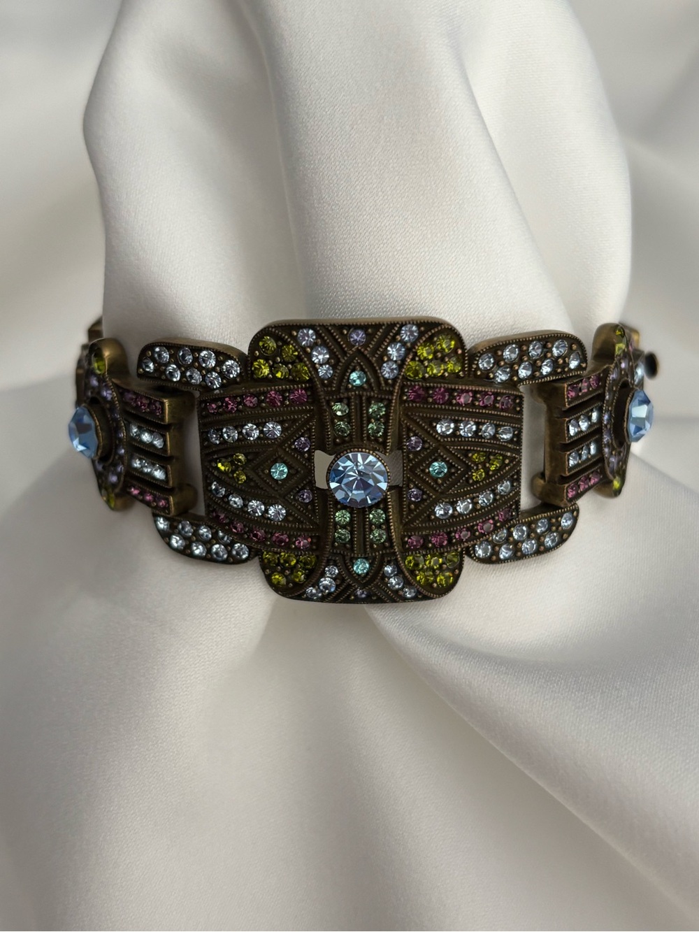 Heidi Daus Art Deco Crystal Statement Bracelet Bronze Multicolor